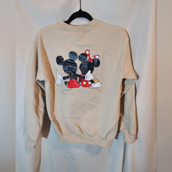 Cream Gildan Sweatshirt with Mickey And Minnie Mouse - Picture 2 of 8